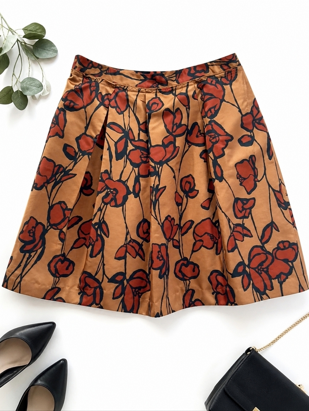 Simply Vera Vera Wang Floral Pleated Skirt | A-Line | Fall Colors | Size 12 - Picture 2 of 5